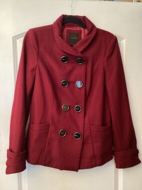 The Limited Burgundy Wool Convertible Collar Peacoat Jacket, size Medium